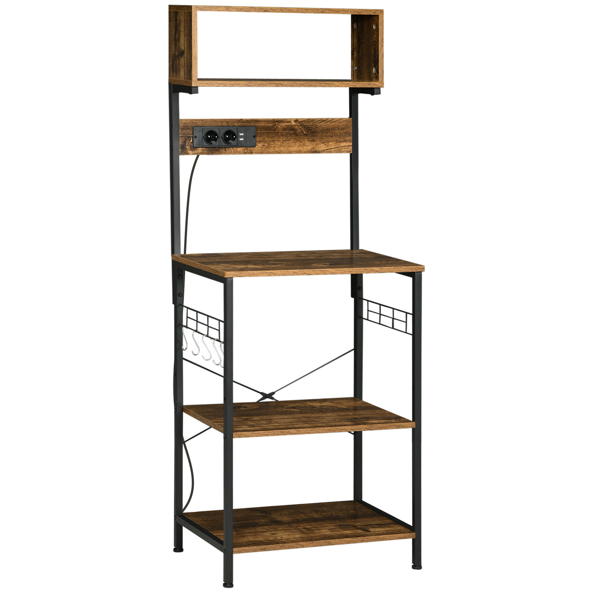 easycomfort easycomfort scaffale cucina con multipresa ripiani e ganci stile industriale 60x42x153cm marrone