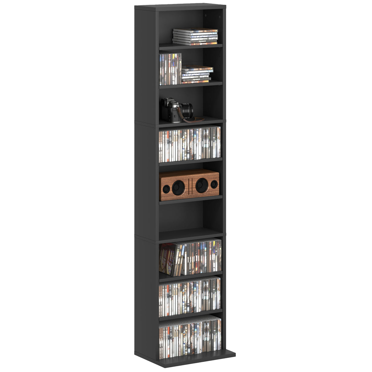 easycomfort easycomfort scaffale porta cd con 6 ripiani regolabili capacita di 260 cd120 dvd 33x24x140 cm nero