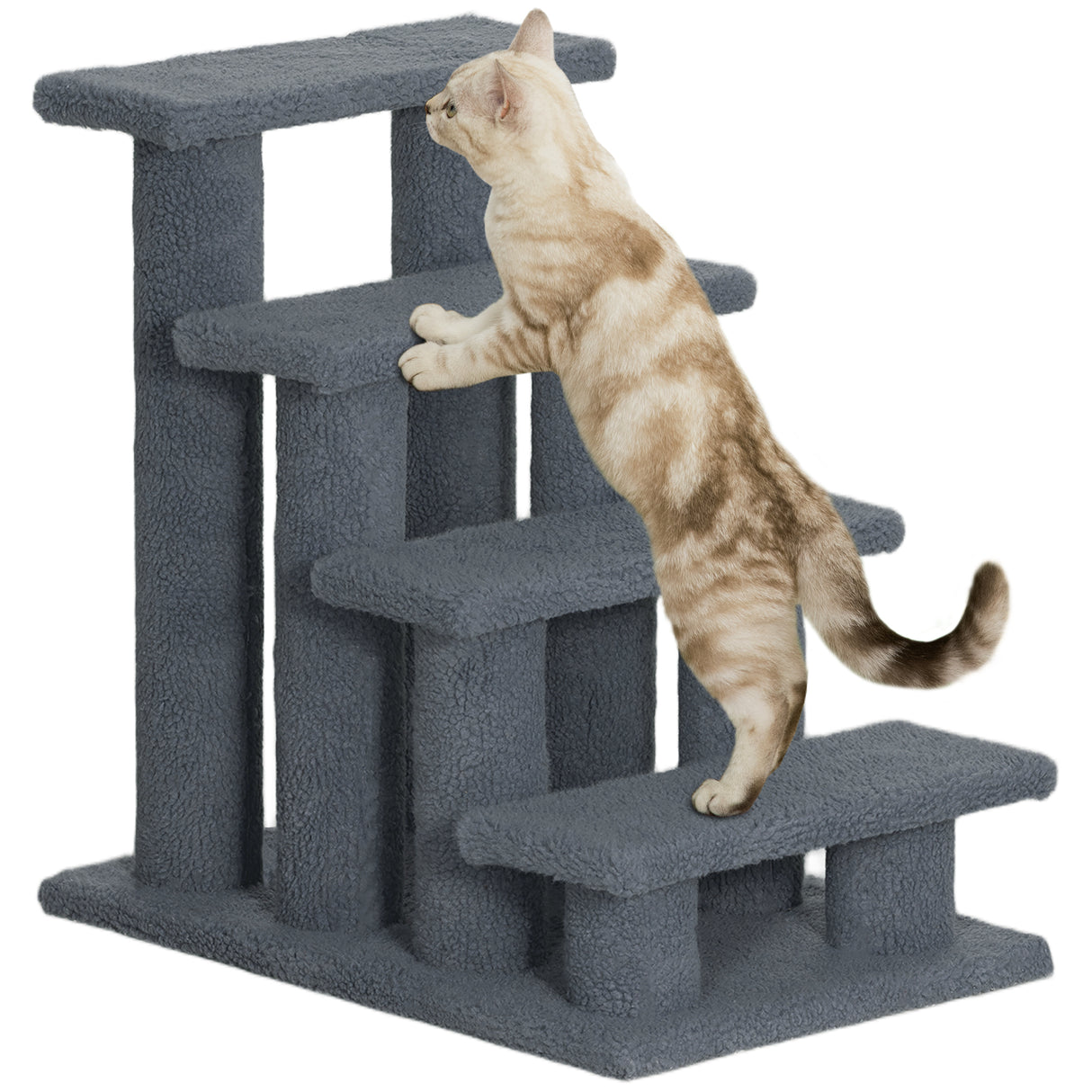 easycomfort easycomfort scaletta per cani e gatti a 4 gradini con rivestimento in peluche 61x41x60 cm grigio