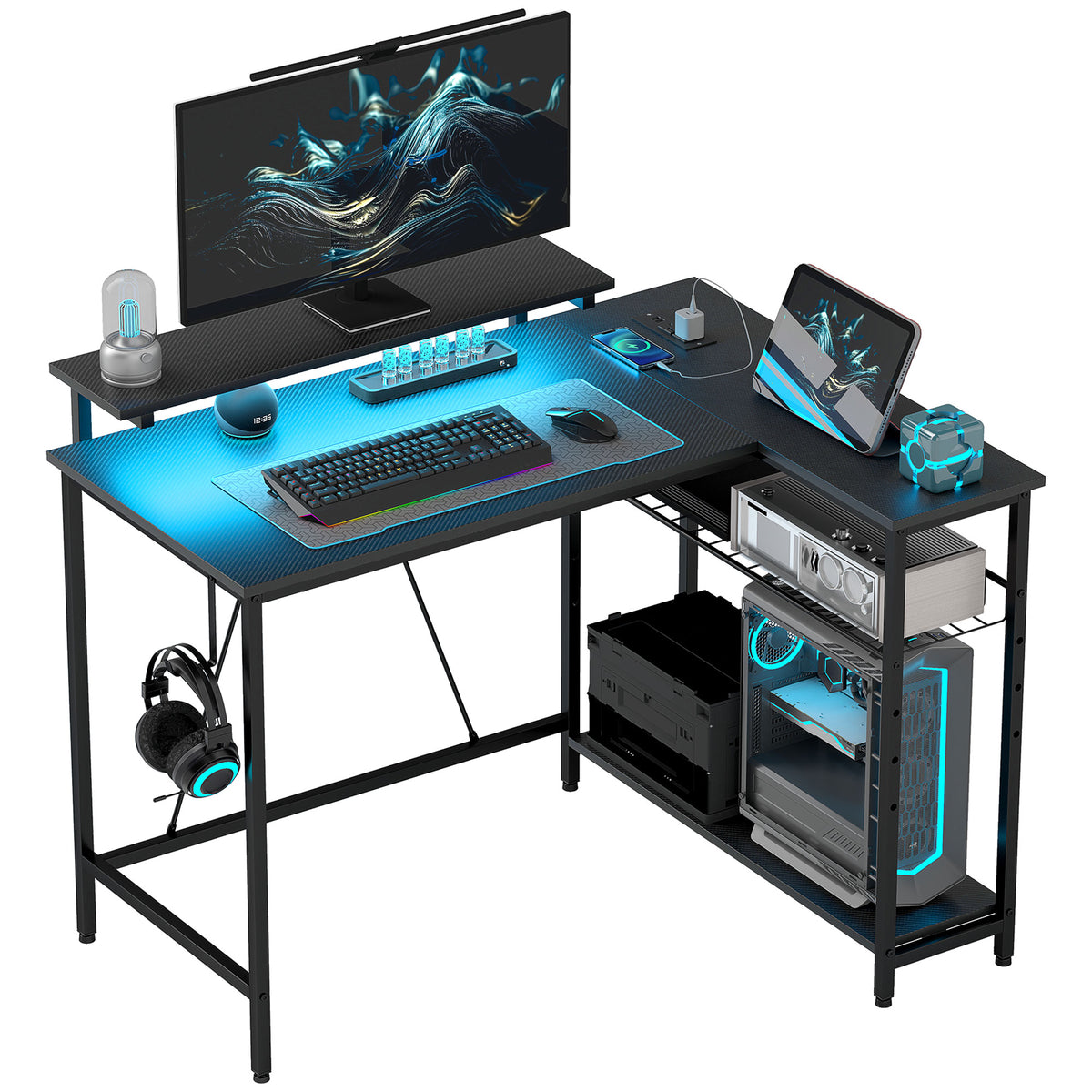 Scrivania Angolare A L Con Prese USB E Type-C, 140 Cm - TIQLAB, Per Ufficio E Gaming - 5