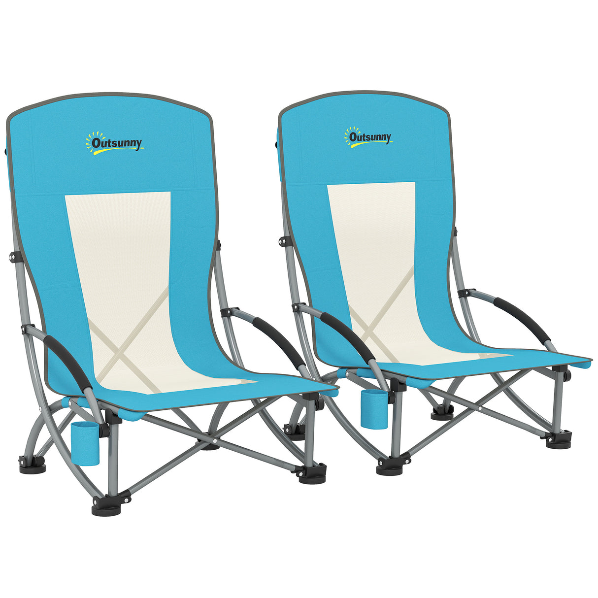 easycomfort easycomfort set 2 sedie da spiaggia pieghevoli con braccioli con portabicchieri e borsa di trasporto blu