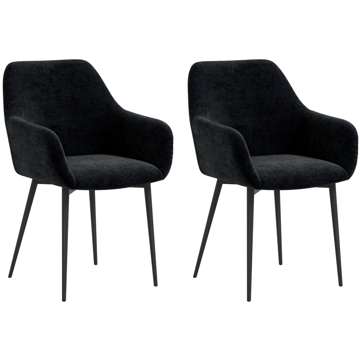 easycomfort easycomfort set 2 sedie per sala da pranzo moderne con braccioli seduta imbottita e gambe in acciaio 54x57x80cm nero