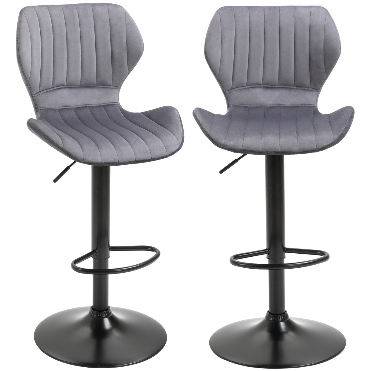 easycomfort easycomfort set 2 sgabelli da bar ad altezza regolabile con seduta ergonomica e poggiapiedi sgabelli alti in effetto velluto e metallo 47x51 5x92 114 cm grigio