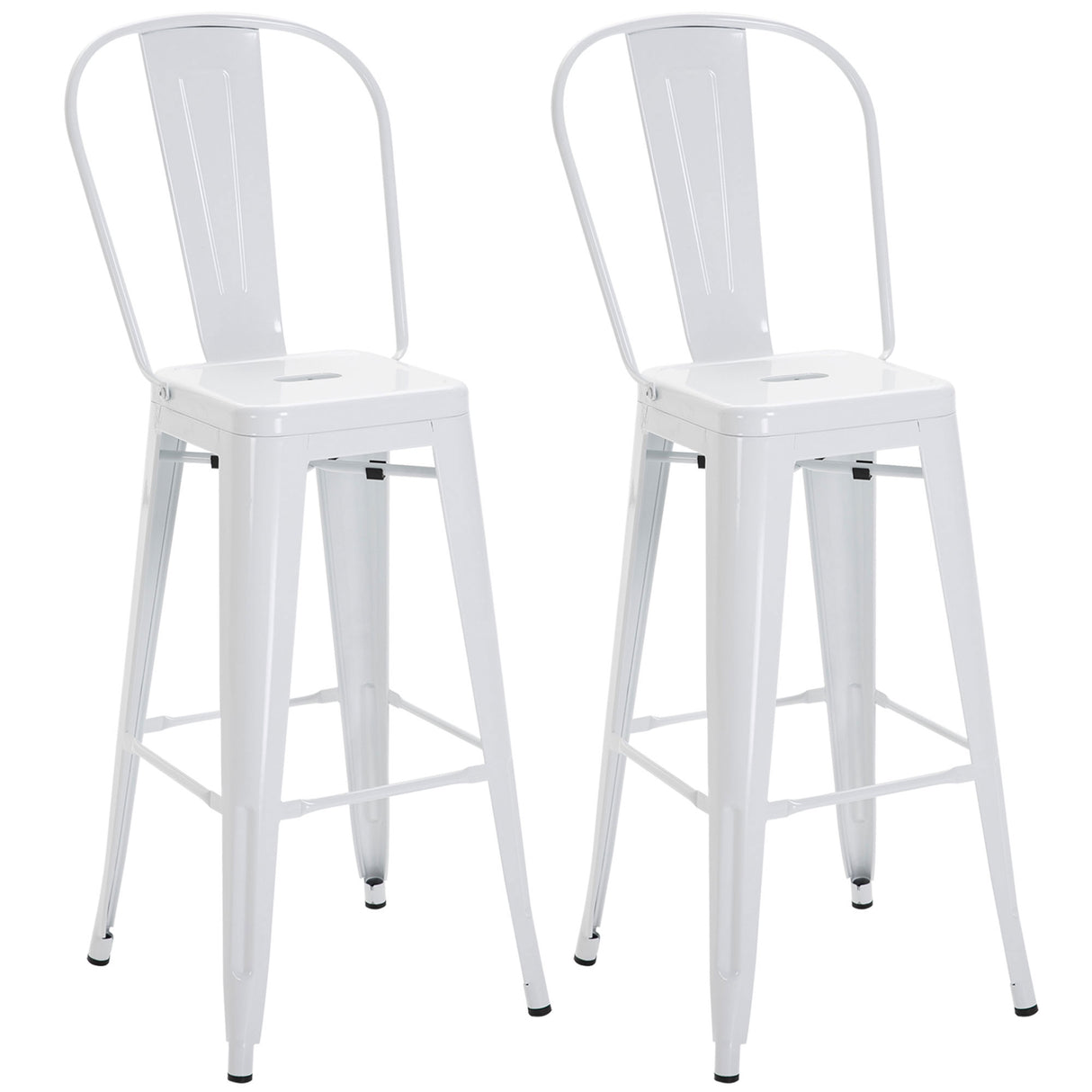 easycomfort easycomfort set 2 sgabelli da bar impilabili in metallo con schienale rimovibile e poggiapiedi bianco