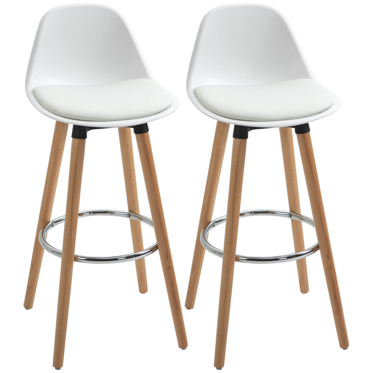 easycomfort easycomfort set 2 sgabelli da bar stile nordico con schienale cuscino e poggiapiedi legno e plastica bianco