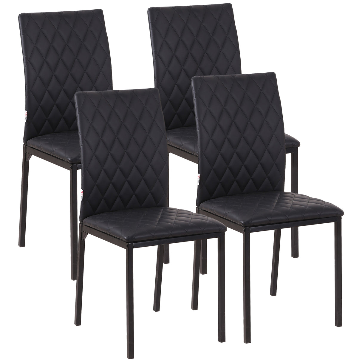 easycomfort easycomfort set 4 sedie da pranzo in finta pelle con cuciture a rombi e gambe in metallo nero