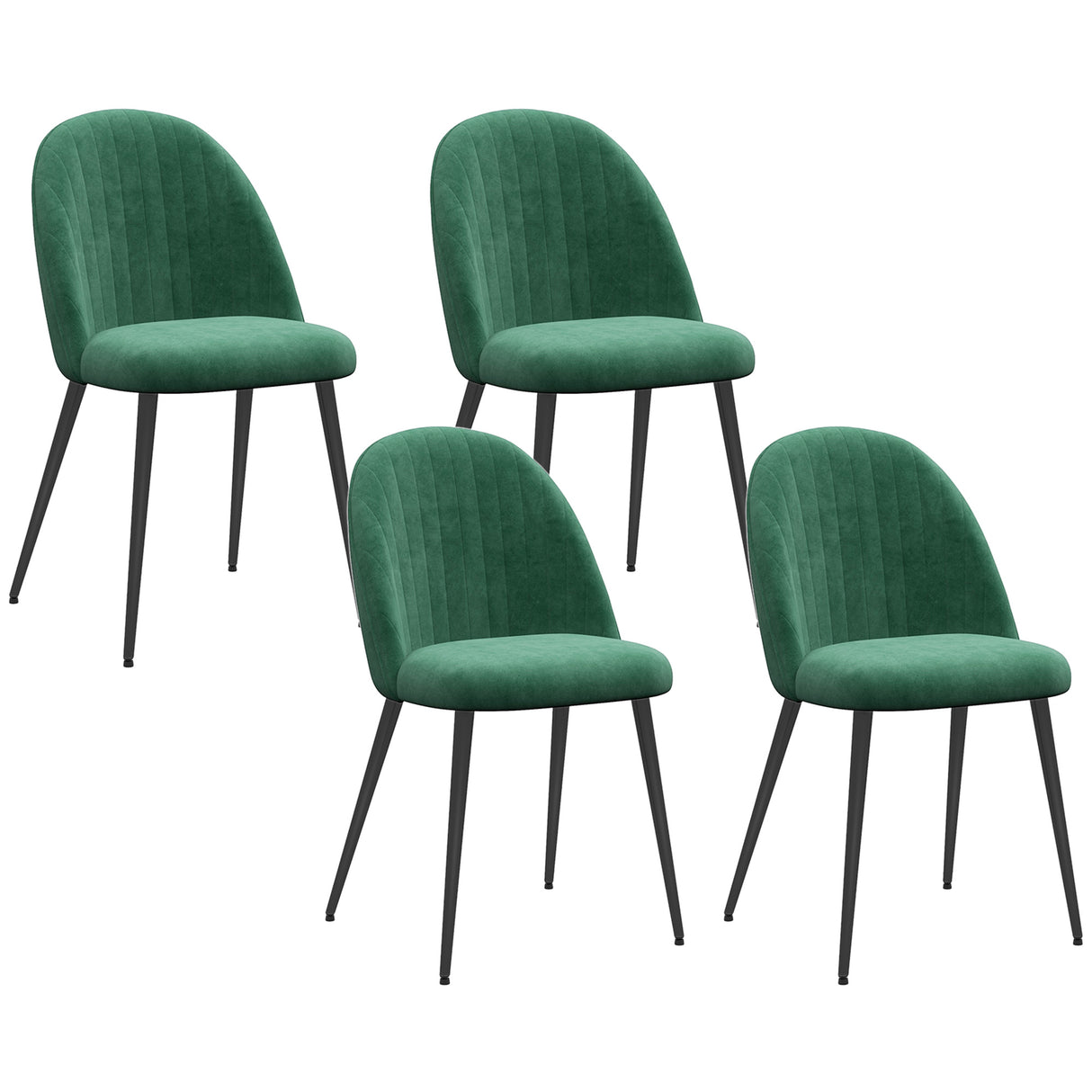 easycomfort easycomfort set 4 sedie moderne imbottite con schienale ricurvo in tessuto effetto velluto e acciaio 50x52x83 cm verde