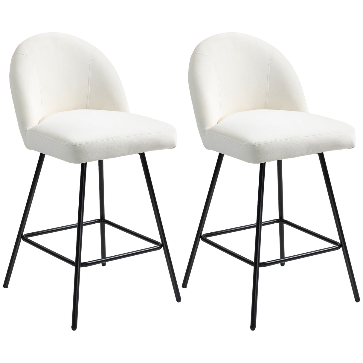 easycomfort easycomfort set da 2 sgabelli da bar con schienale in velluto e poggiapiedi in acciaio bianco crema