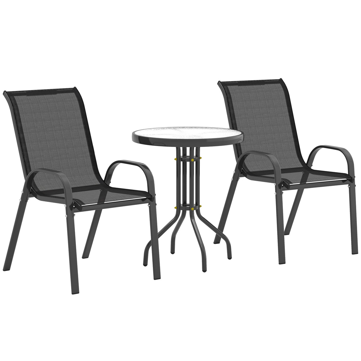 easycomfort easycomfort set da giardino 3 pezzi con 2 sedie da giardino 54x71x93 cm e tavolino rotondo 60x71 cm in acciaio nero