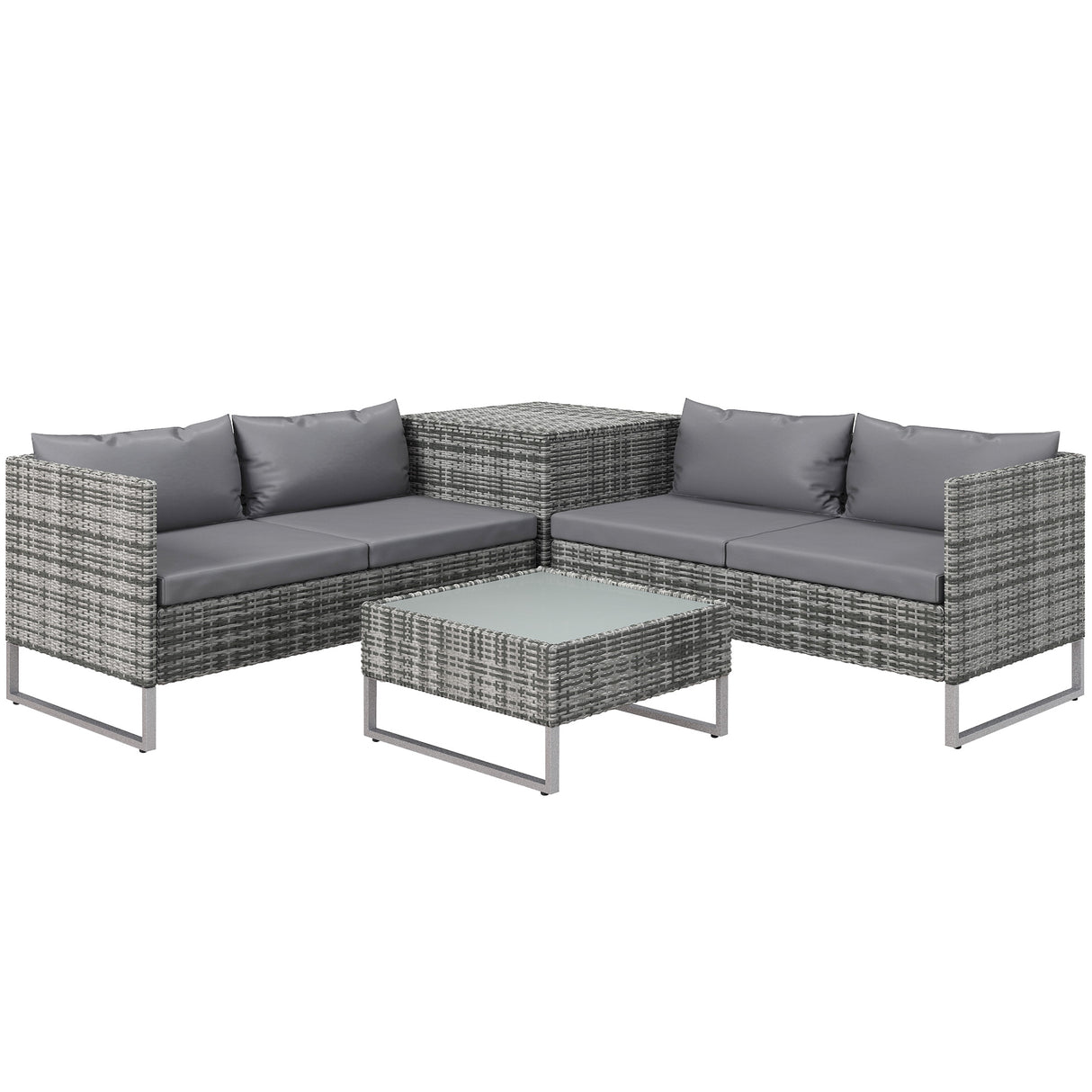 easycomfort easycomfort set da giardino 4 pezzi con 2 divani 2 posti tavolino da caffe e tavolino alto in acciaio e rattan