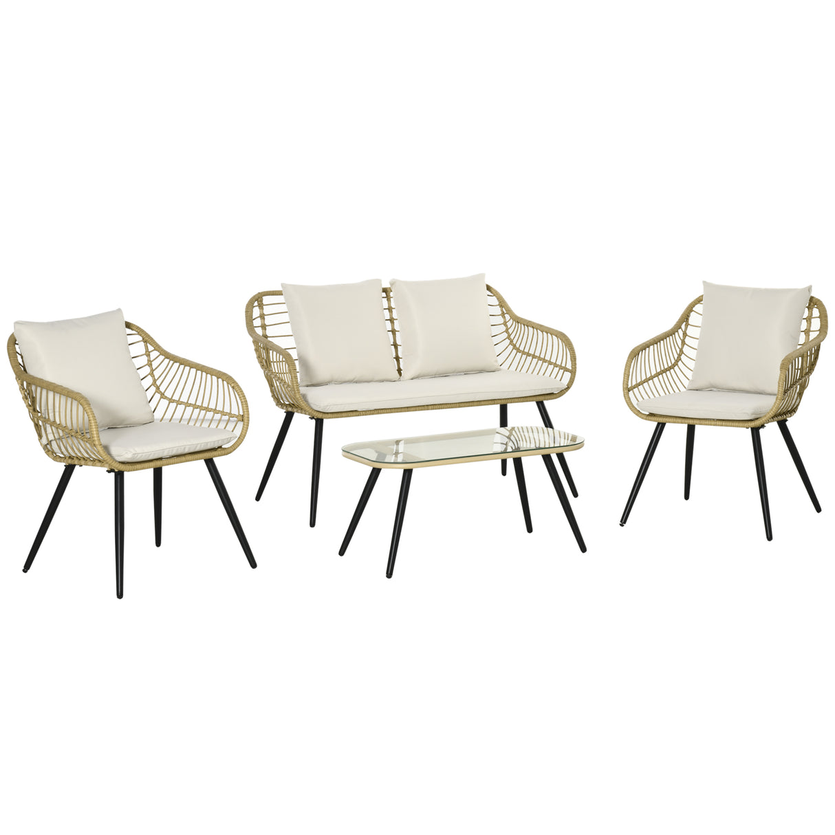 easycomfort easycomfort set da giardino 4 pezzi con 2 sedie da giardino divanetto 2 posti e tavolino basso naturale e crema