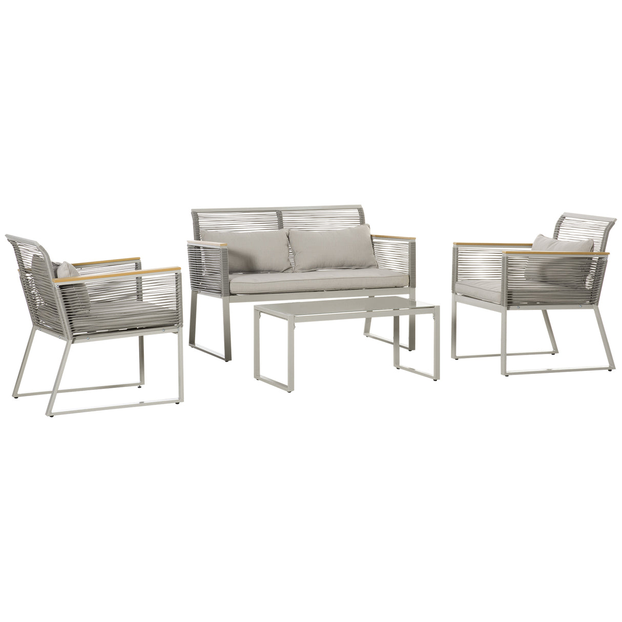 easycomfort easycomfort set da giardino 4 pezzi in rattan pe con 2 poltrone divanetto e tavolino da caffe in vetro temperato grigio