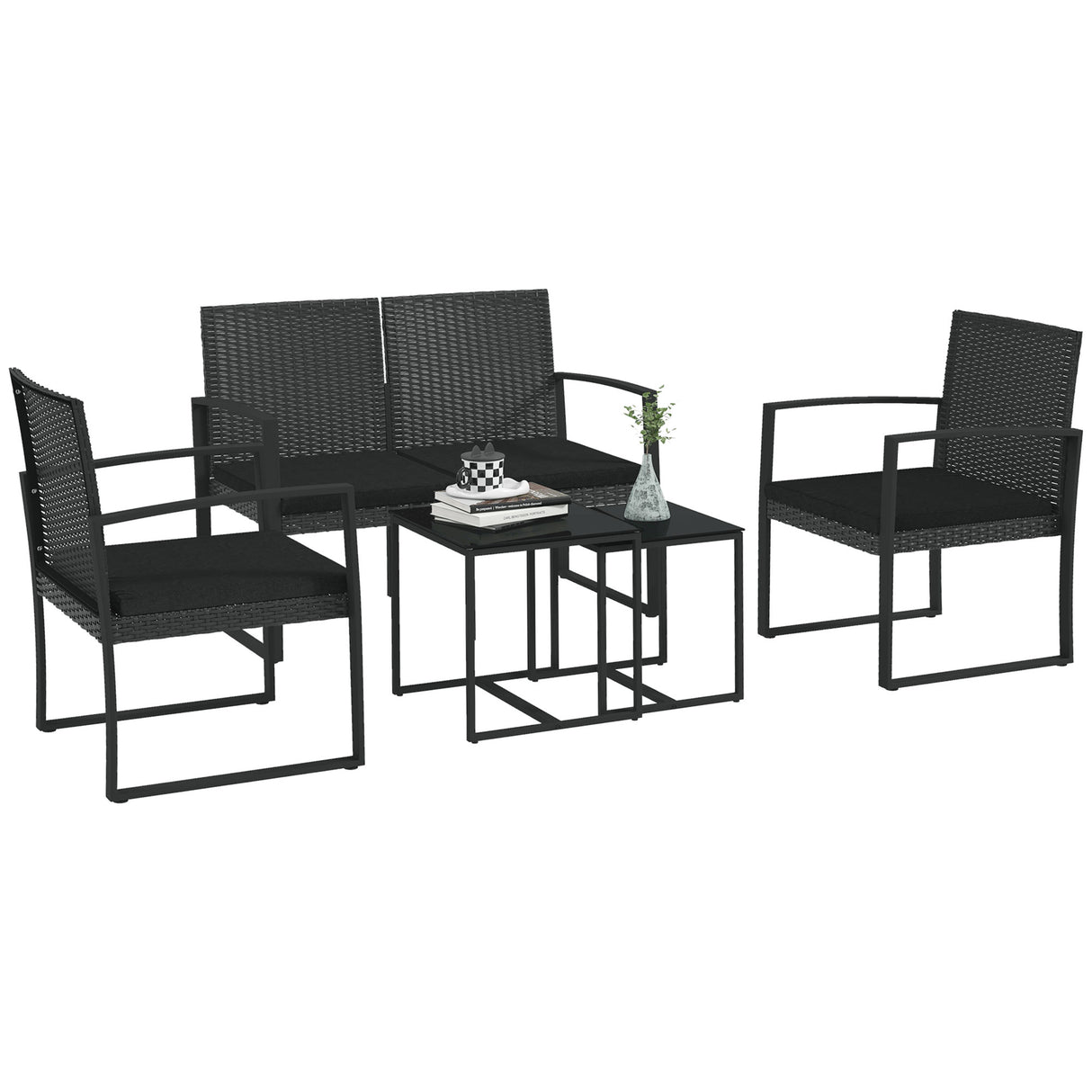 easycomfort easycomfort set da giardino con 2 sedie divanetto e 2 tavolini con cuscini e piano in vetro nero