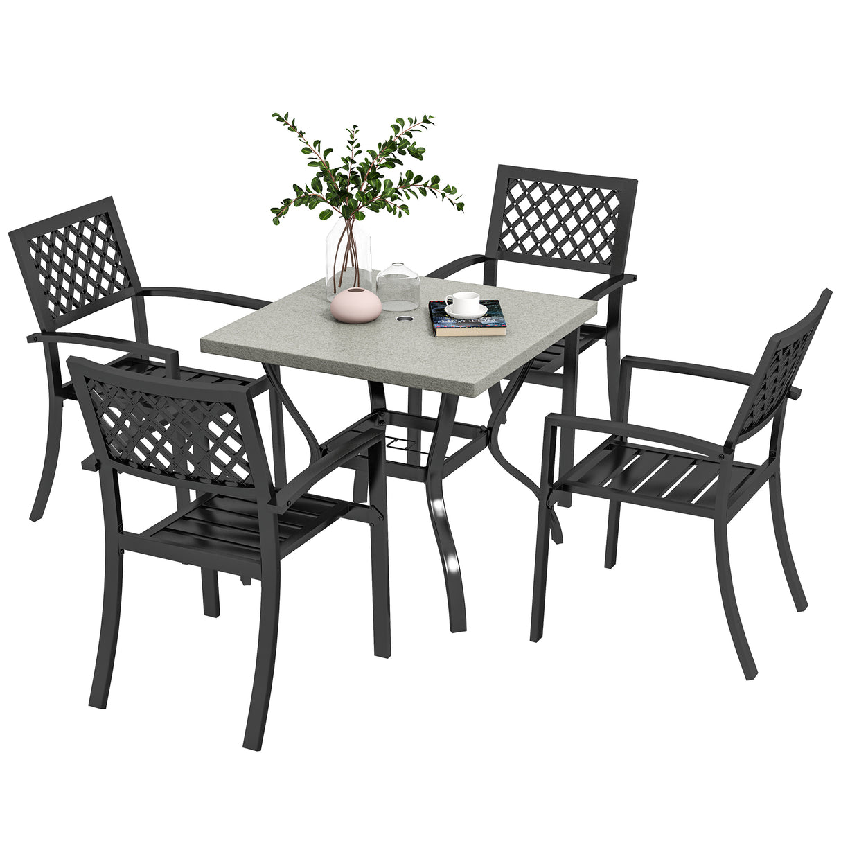 easycomfort easycomfort set da giardino con 4 sedie impilabili e tavolo quadrato effetto marmo grigio