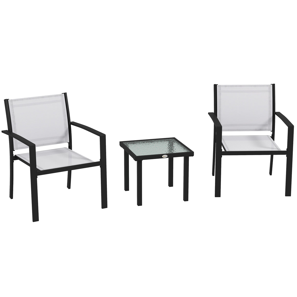 easycomfort easycomfort set da giardino con tavolino in vetro e 2 sedie impilabili in tessuto a rete grigio chiaro