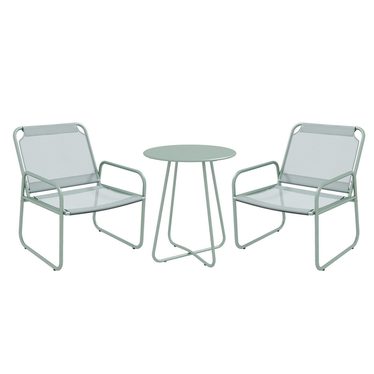 easycomfort easycomfort set da giardino con tavolo rotondo e 2 sedie in acciaio e tessuto a rete traspirante verde