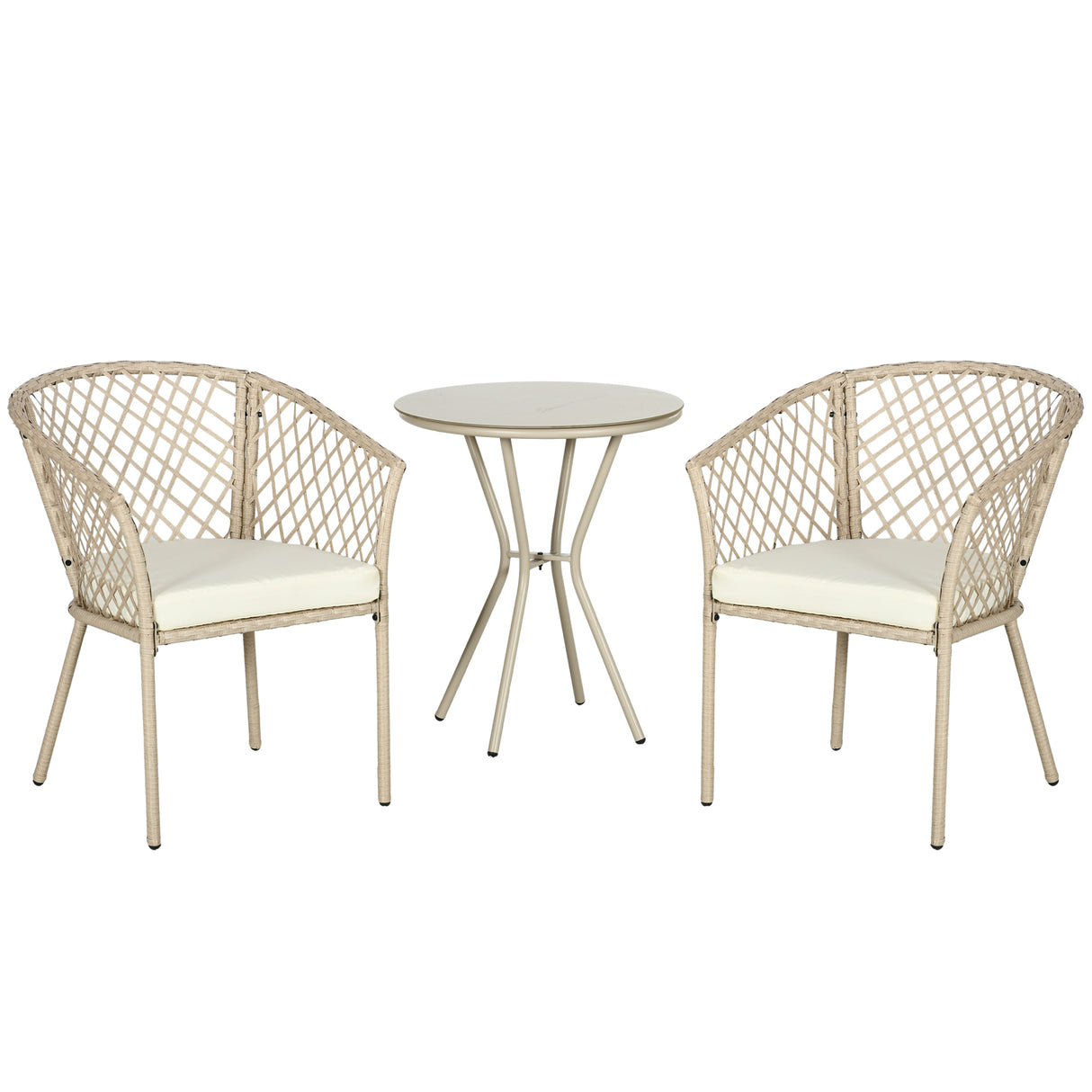easycomfort easycomfort set da giardino in rattan con 2 poltroncine con cuscini e tavolino da caffe in vetro khaki