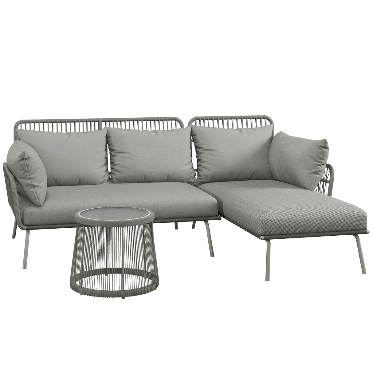 easycomfort easycomfort set da giardino in rattan pe stile boho divano 2 posti con chaise longue e tavolino grigio chiaro