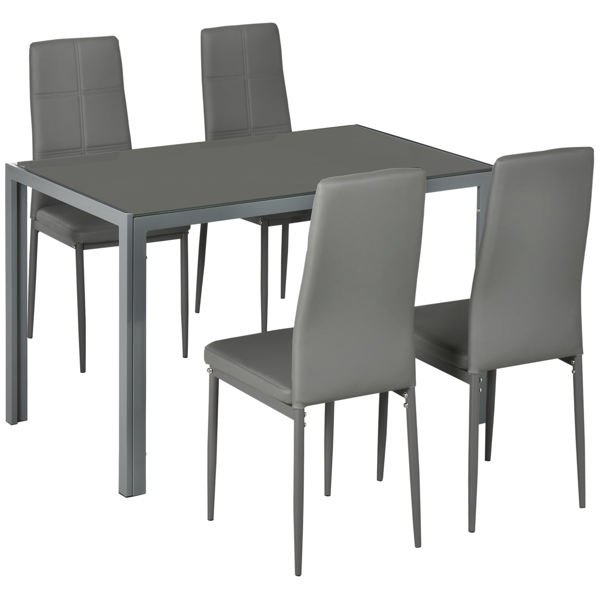 easycomfort easycomfort set da pranzo 5 pezzi con 1 tavolo da pranzo e 4 sedie moderne in similpelle metallo e vetro temperato grigio