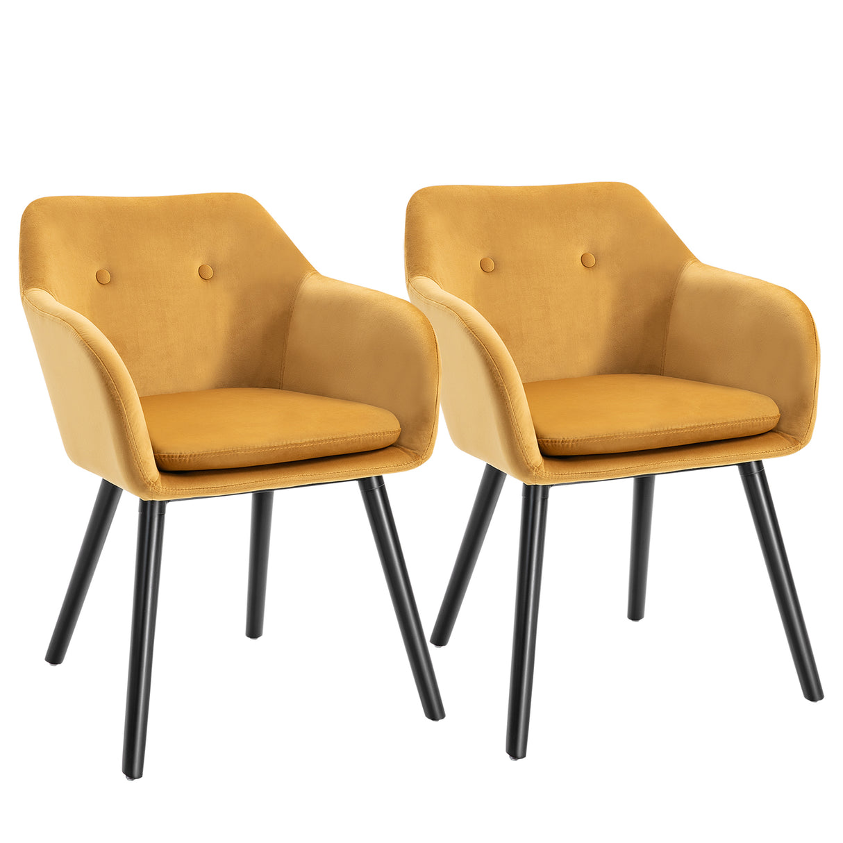 easycomfort easycomfort set di 2 sedie per sala da pranzo con braccioli imbottite e in velluto 54x56x74cm giallo