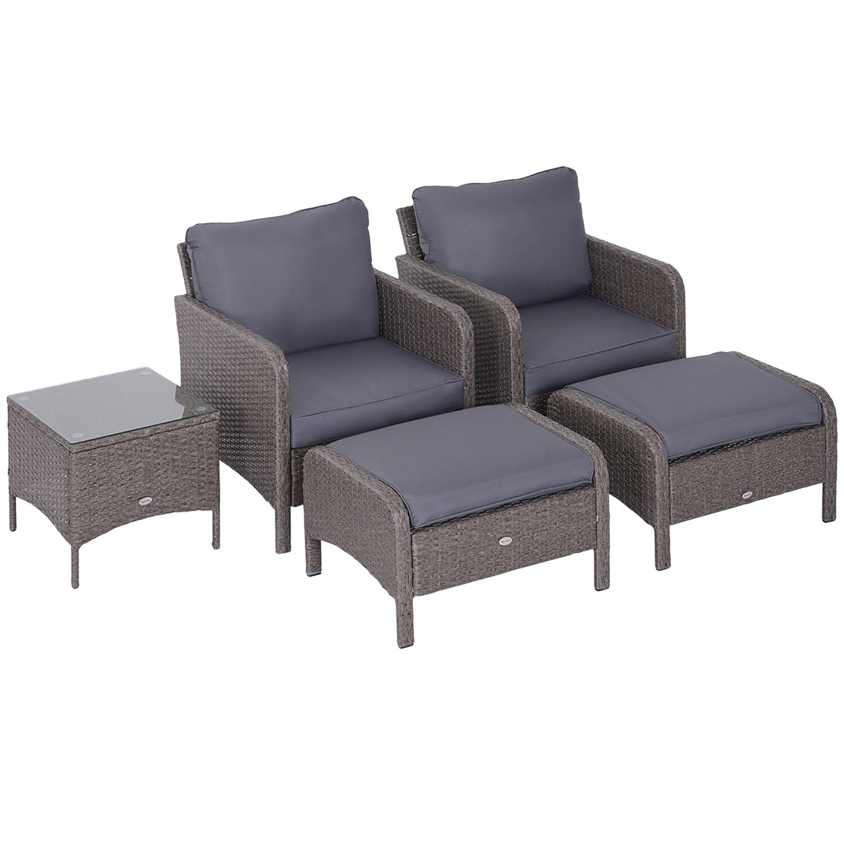 easycomfort easycomfort set mobili da giardino 2 poltrone 2 poggiapiedi 1 tavolino in vetro temperato rattan grigio