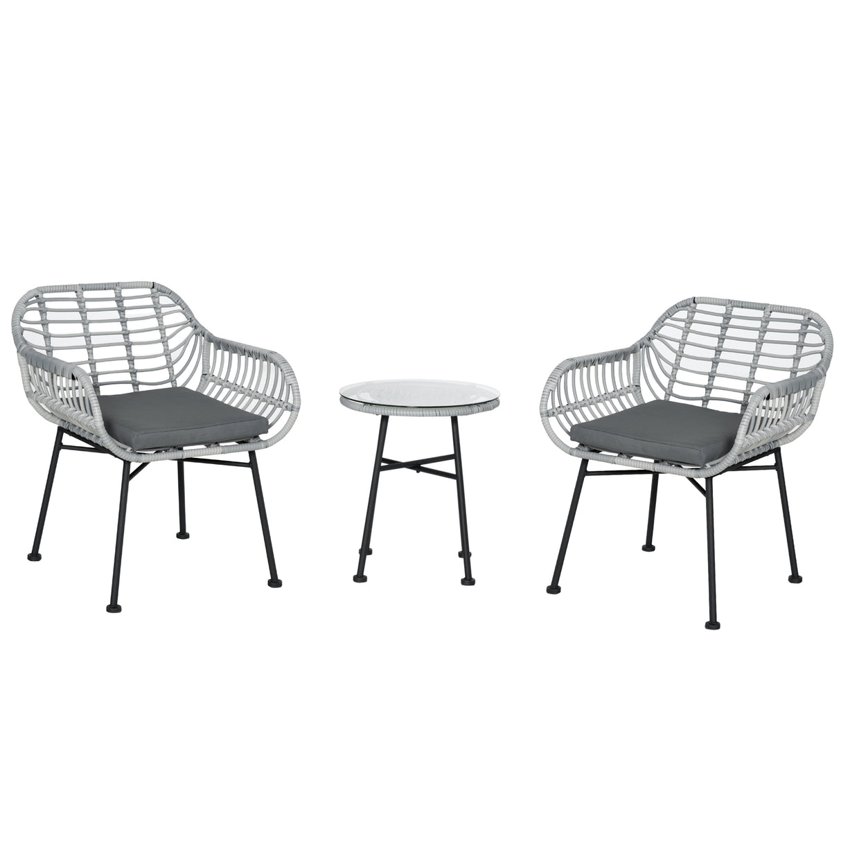 easycomfort easycomfort set mobili da giardino in rattan pe con 2 sedie e tavolino con ripiano in vetro grigio