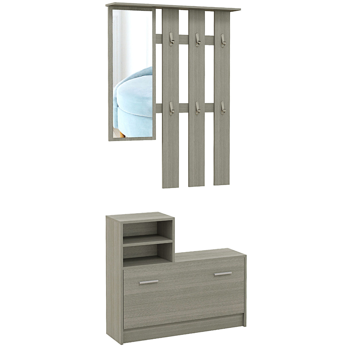 easycomfort easycomfort set mobili da ingresso con appendiabiti specchio panca con scaffale e scarpiera per 8 paia di scarpe grigio