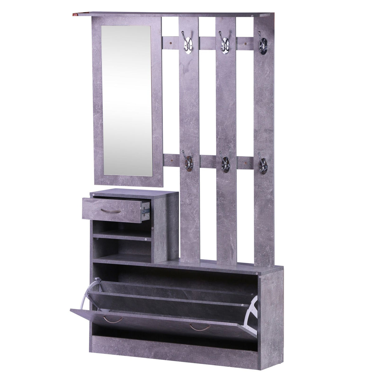 easycomfort easycomfort set mobili ingresso moderno con scarpiera e specchio appendiabiti da ingresso con 6 ganci 2 ripiani regolabili e cassetti in legno per corridoio 90x24x177 cm grigio cemento