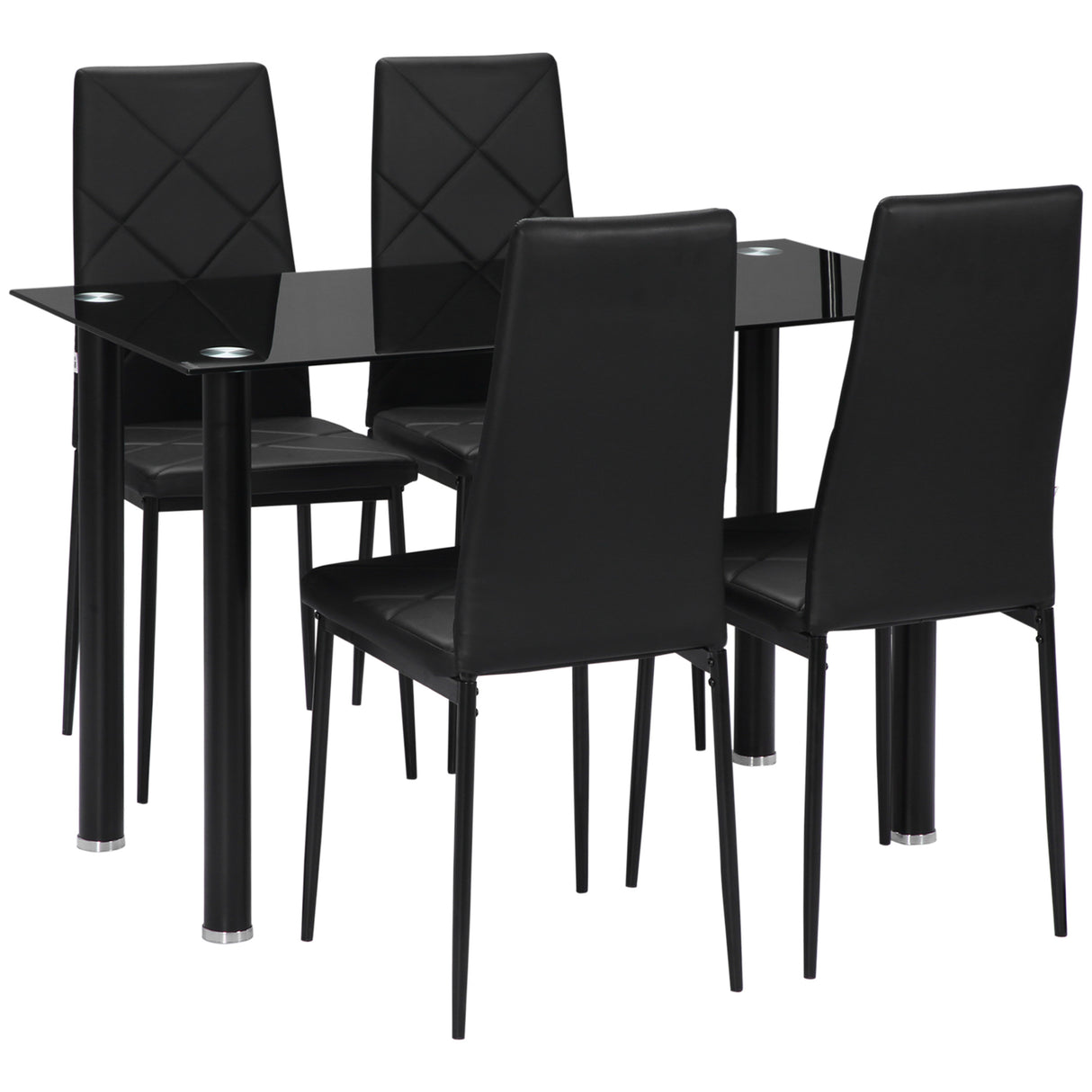easycomfort easycomfort set tavolo da pranzo con 4 sedie piano in vetro e sedie imbottite in finta pelle nero
