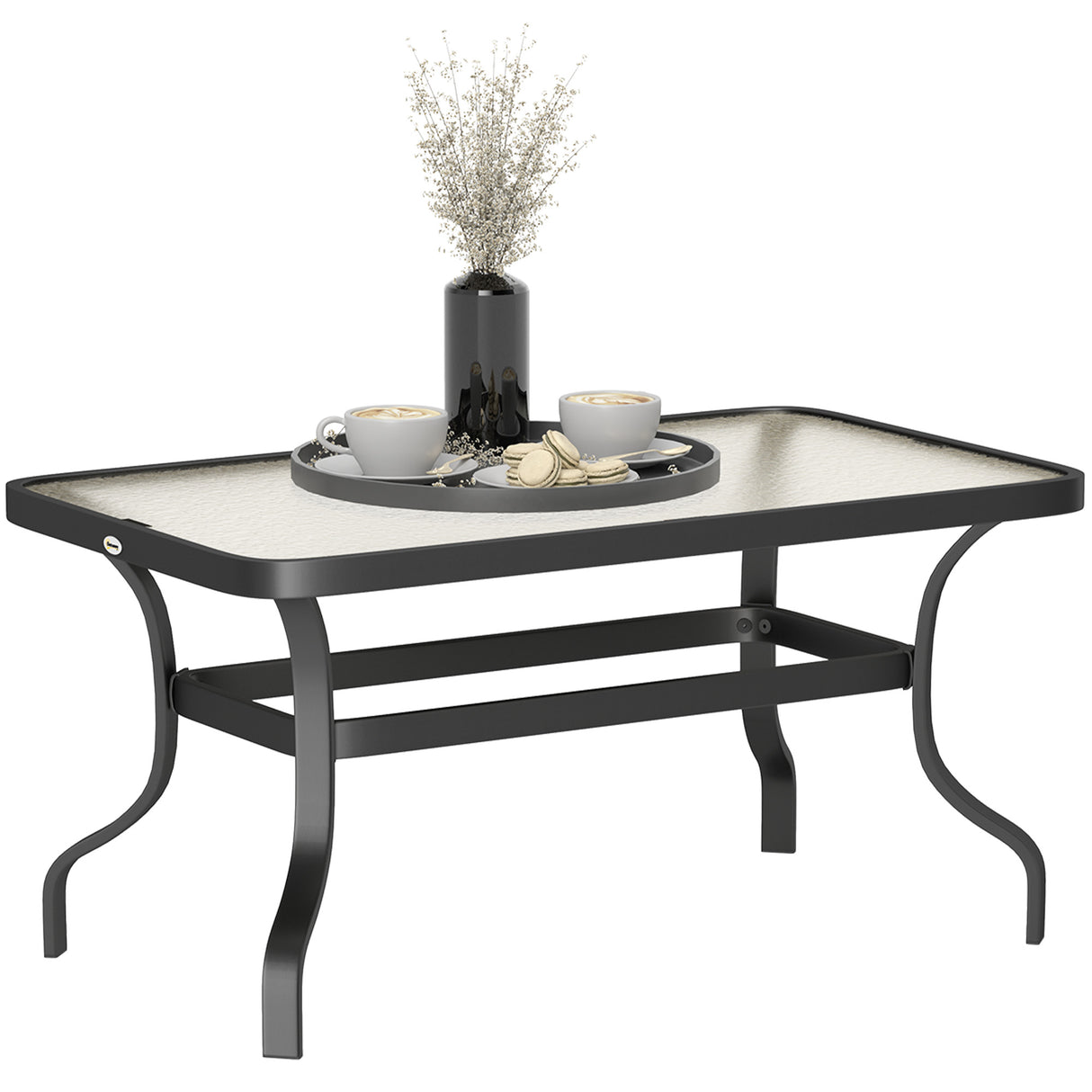 easycomfort easycomfort tavolino da esterno rettangolare in metallo nero con piano in vetro temperato 95x55x46 cm
