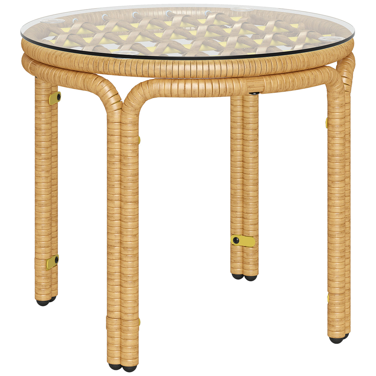 easycomfort easycomfort tavolino da giardino in rattan e vetro rotondo in stile boho chic 50x44 cm giallo