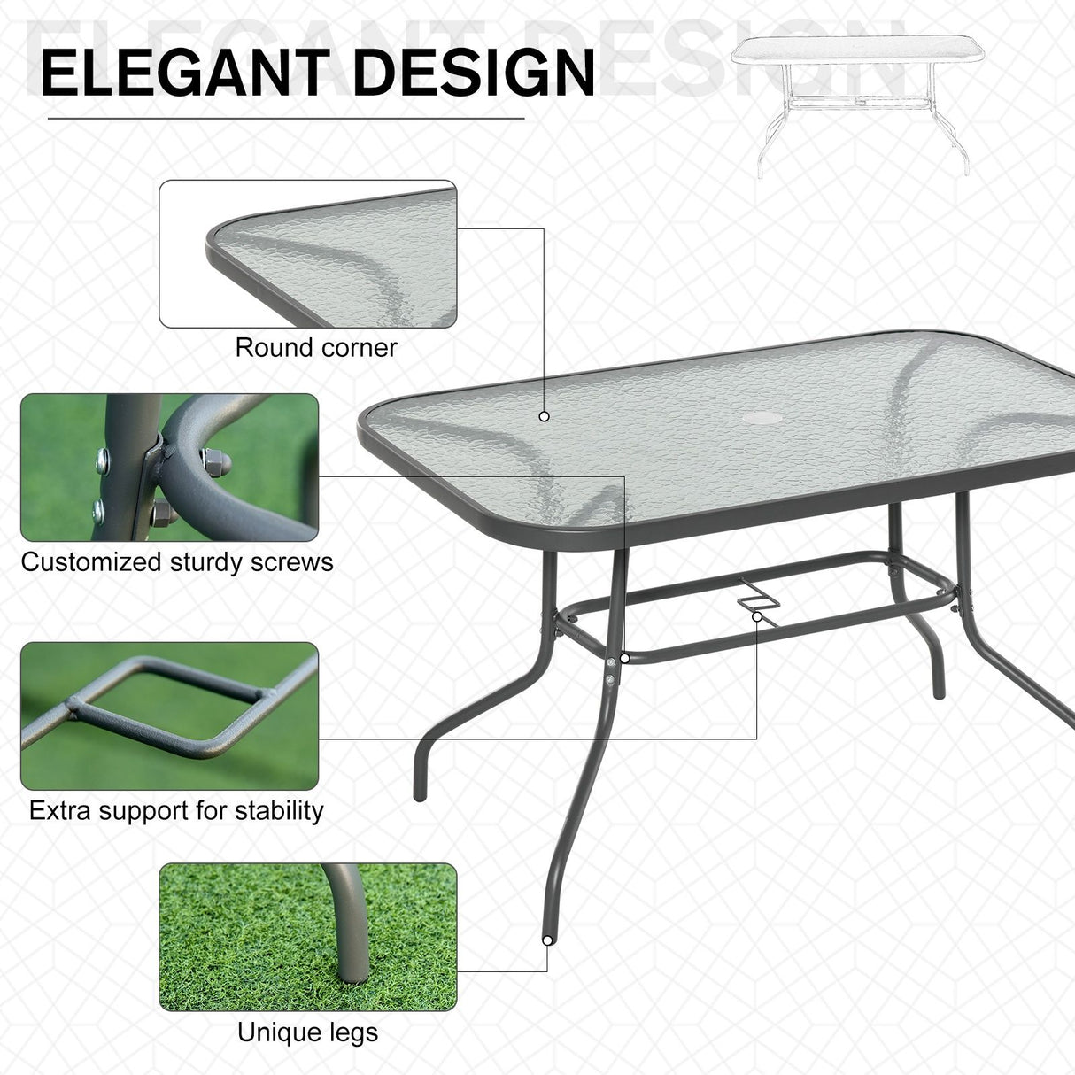 easycomfort easycomfort tavolo da giardino con foro per ombrellone arredamento da esterno in metallo e vetro 120x80x70cm grigio ean 8054144131580