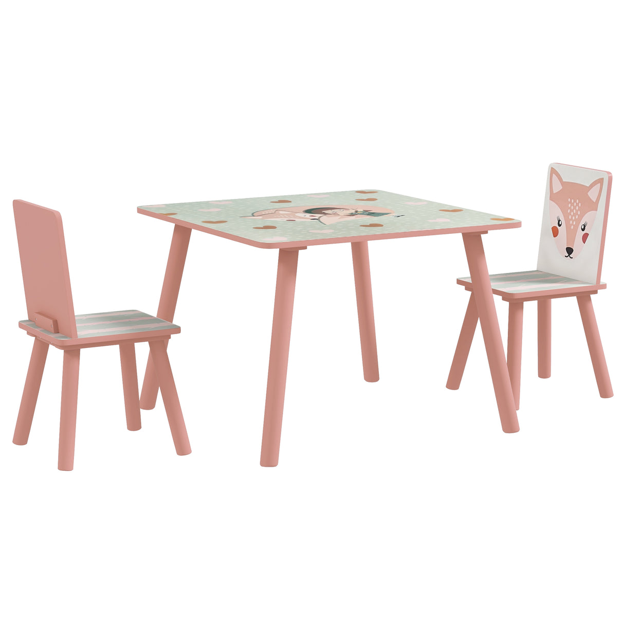 easycomfort easycomfortzonekiz set tavolo e sedie 3 pezzi per bambini 3 8 anni in mdf e legno di pino con disegni di animali rosa