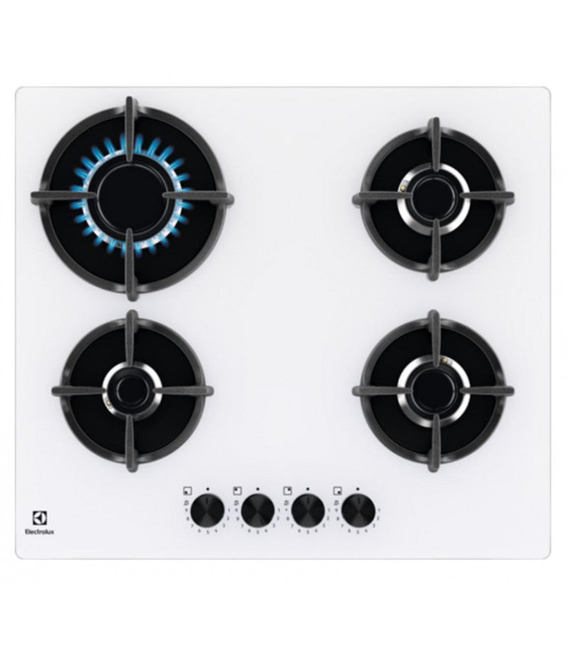 piano cottura a gas electrolux serie 600 egg64272w 4 fuochi 60 cm vetro bianco lxp 58x51 con valvola di sicurezza 38565