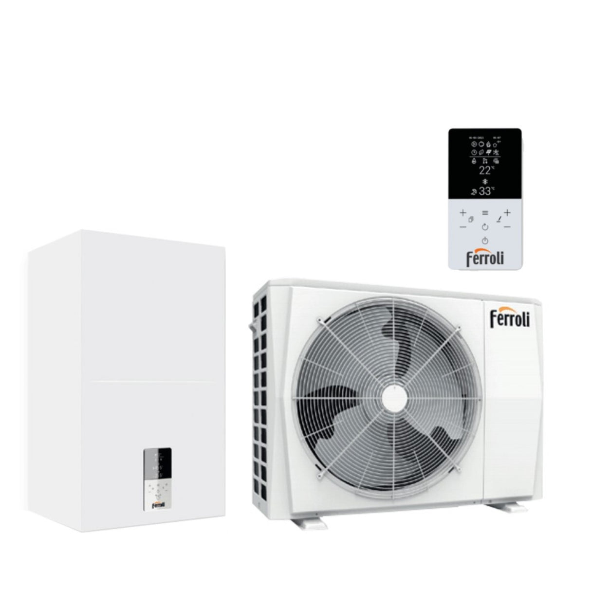 pompa di calore ibrida aria acqua ferroli omnia s hybrid 3.2 c 8 kw per installazione splittata con produzione sanitaria istantanea comando incluso a bordo macchina