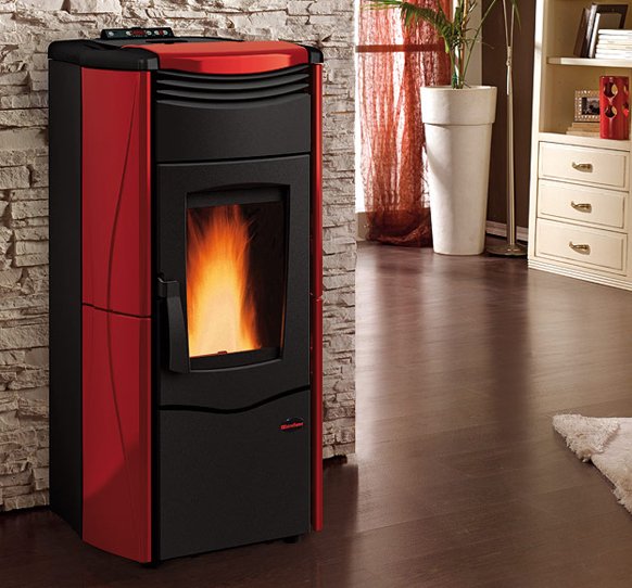 termostufa a pellet la nordica extraflame modello melinda idro steel 2.0 14 2 kw colore bordeaux