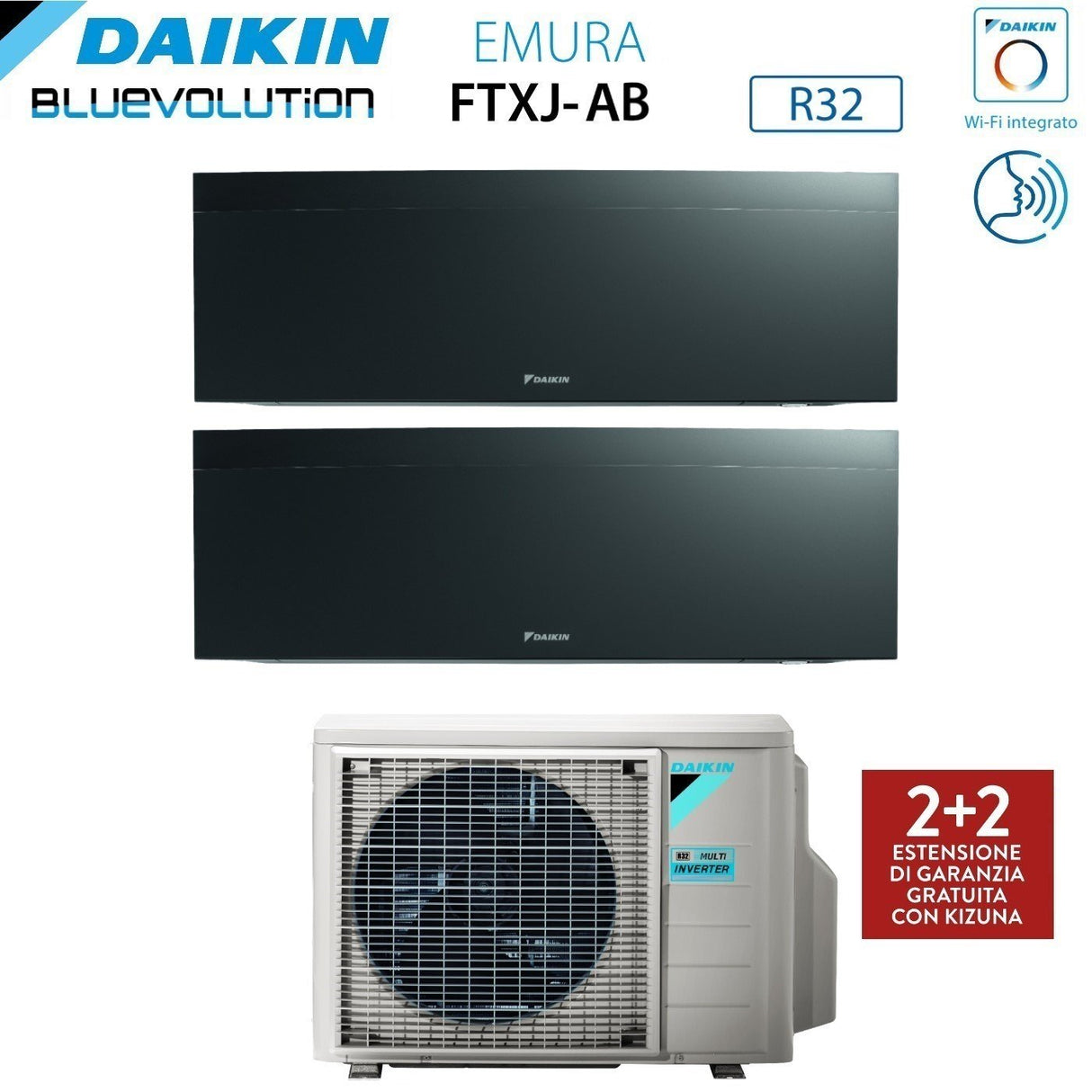 climatizzatore condizionatore daikin bluevolution dual split inverter serie emura black iii 12_12 con 2mxm68n r 32 wi fi integrato 12000_12000 colore nero garanzia italiana