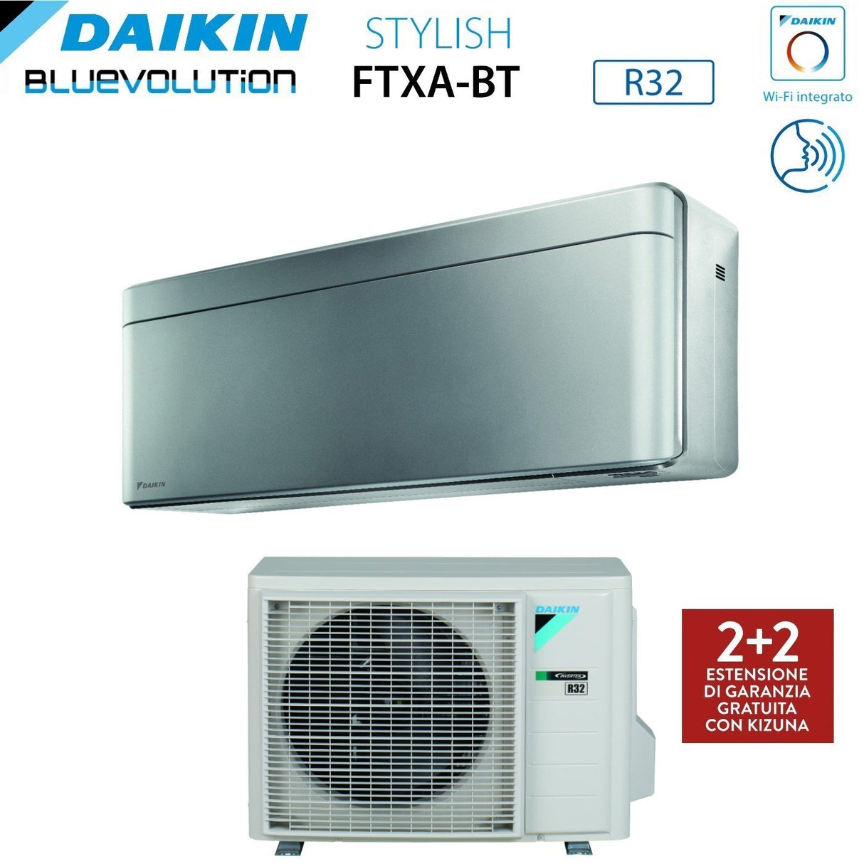 climatizzatore condizionatore daikin bluevolution inverter serie stylish total silver 15000 btu ftxa42bs r 32 wi fi integrato classe a__ colore grigio garanzia italiana
