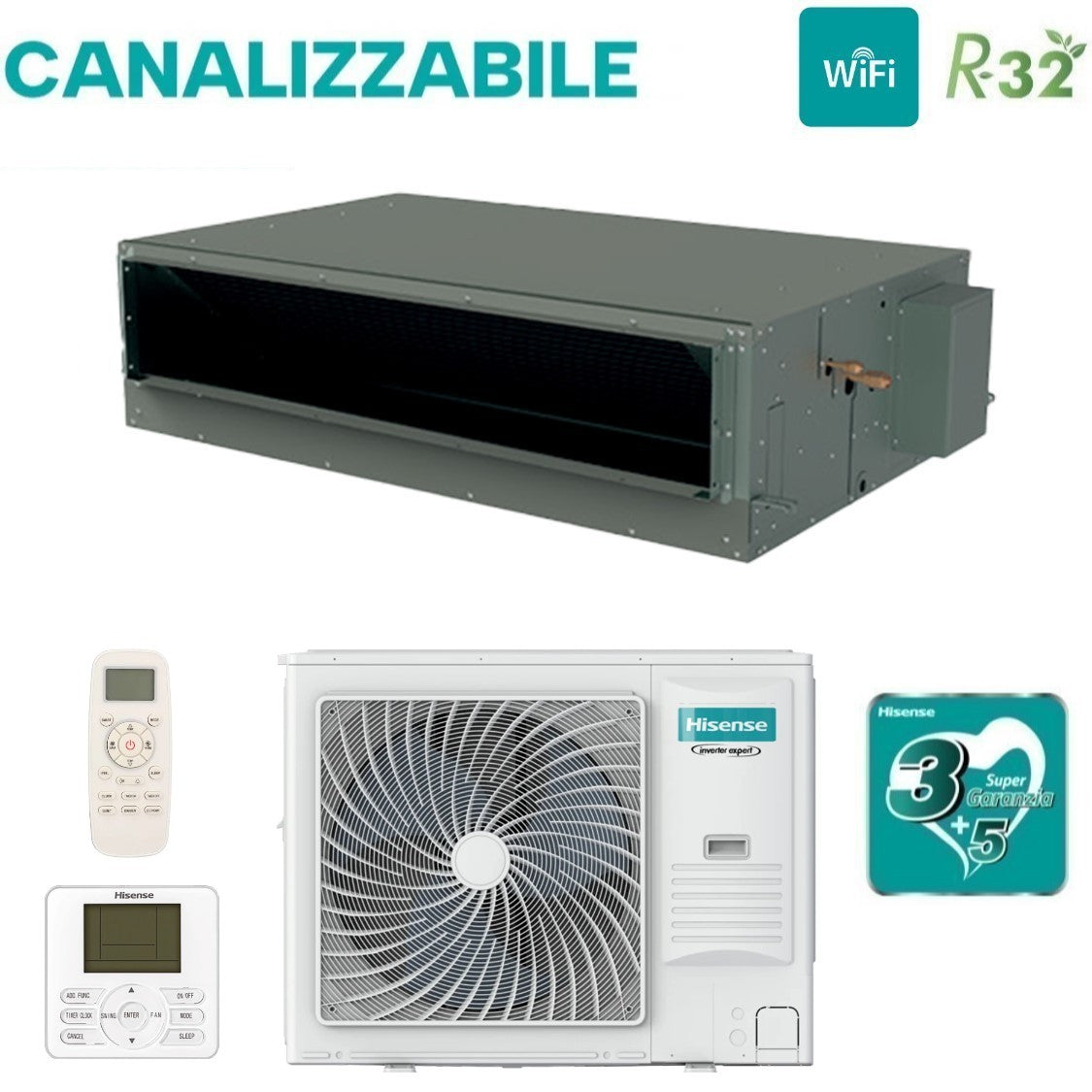 climatizzatore condizionatore hisense canalizzato 60000 btu aud175ux4shh3 comando a filo incluso