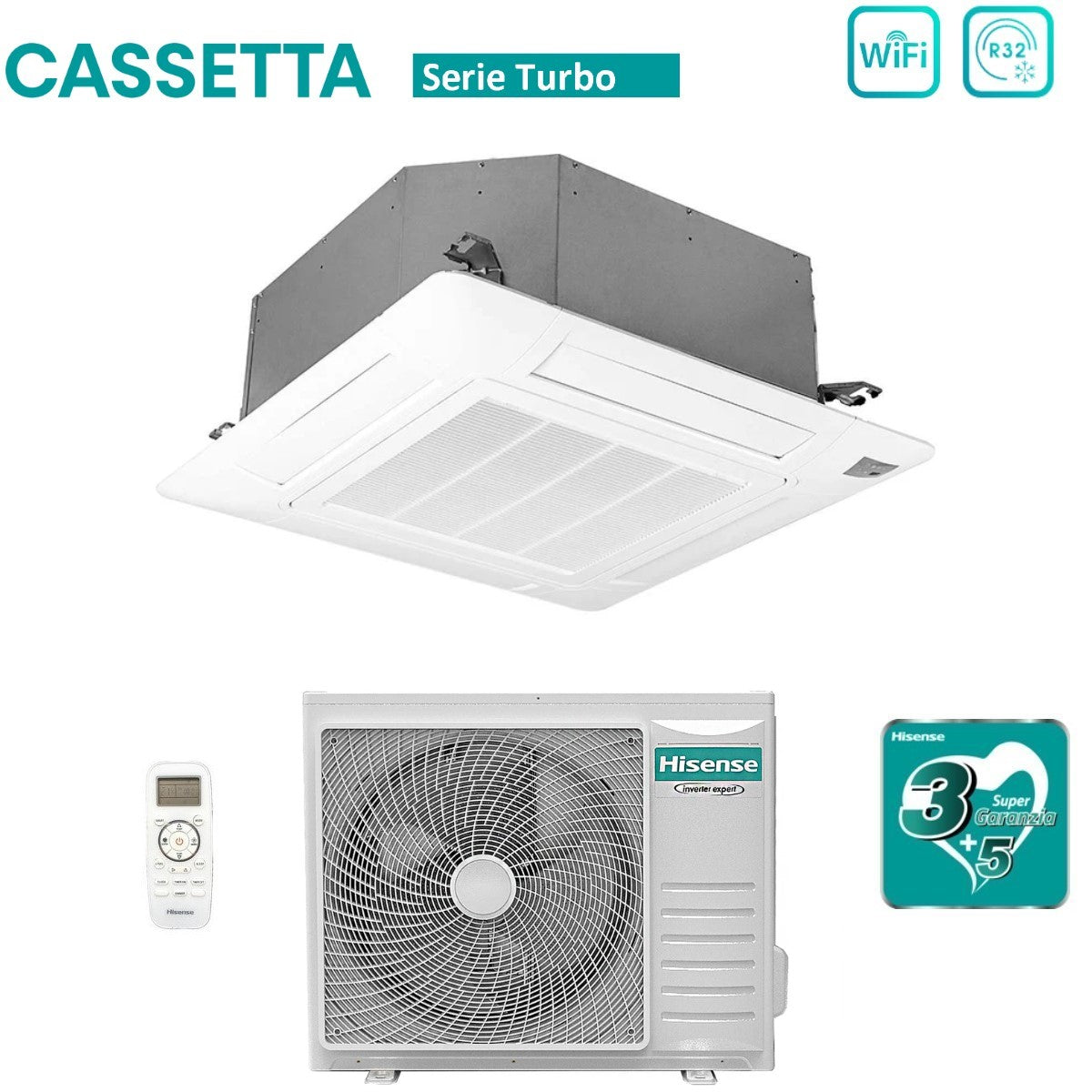 climatizzatore condizionatore hisense inverter a cassetta serie turbo 24000 btu act71ur4rjc8 _ auw71u4rk8 r 32 wi fi optional classe a__ a__ con telecomando e pannello incluso