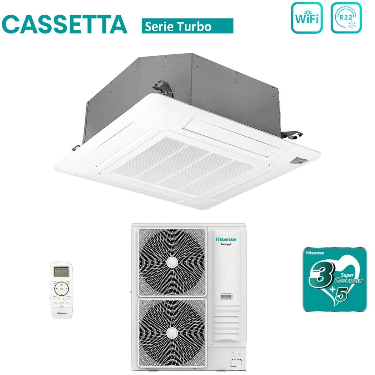 climatizzatore condizionatore hisense inverter a cassetta serie turbo 48000 btu auc140ur4rkc8 _ auw140u6rn8 r 32 wi fi optional con telecomando e pannello incluso