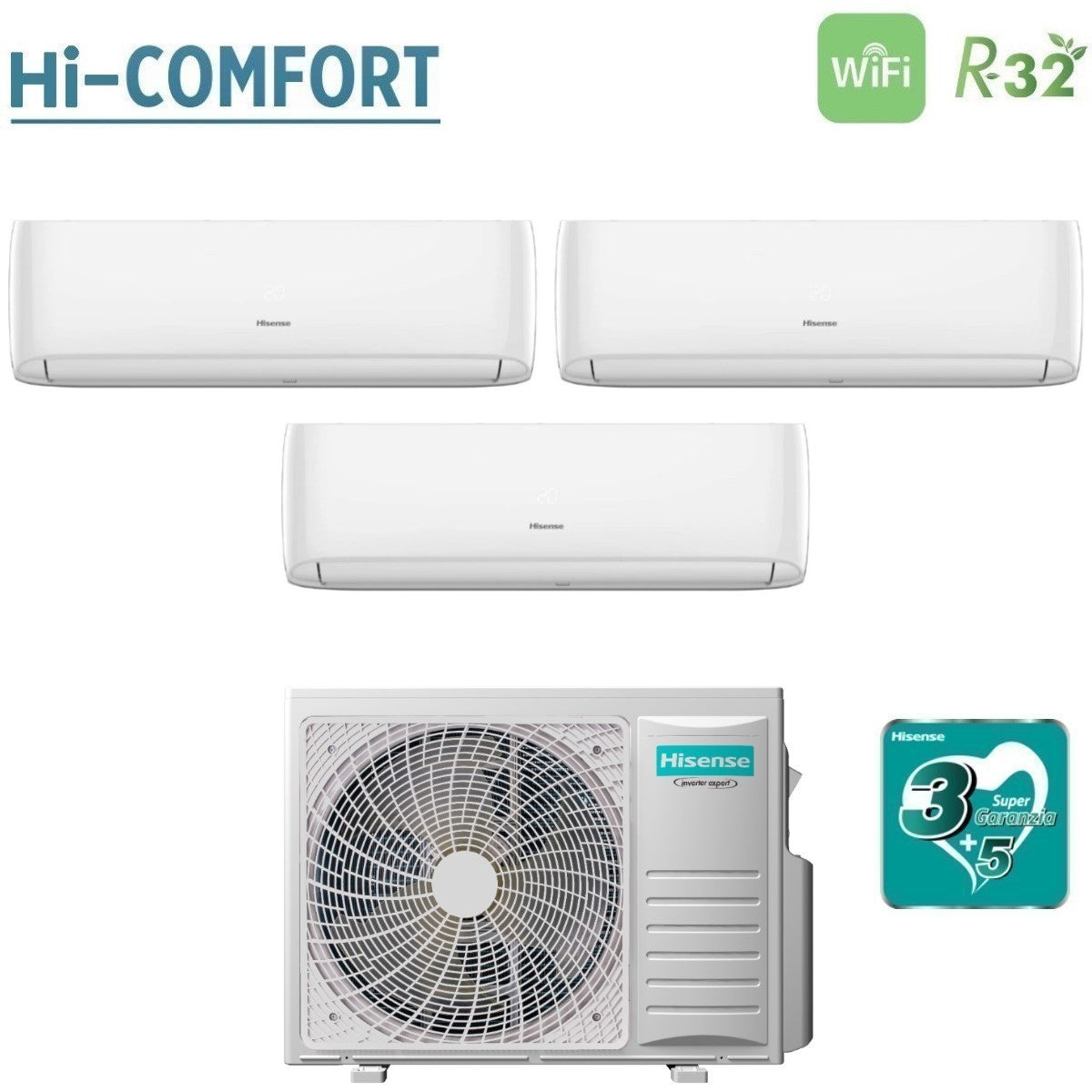 climatizzatore condizionatore hisense trial split inverter serie hi comfort 7_9_9 con 3amw52u4rja r 32 wi fi integrato 7000_9000_9000 novita