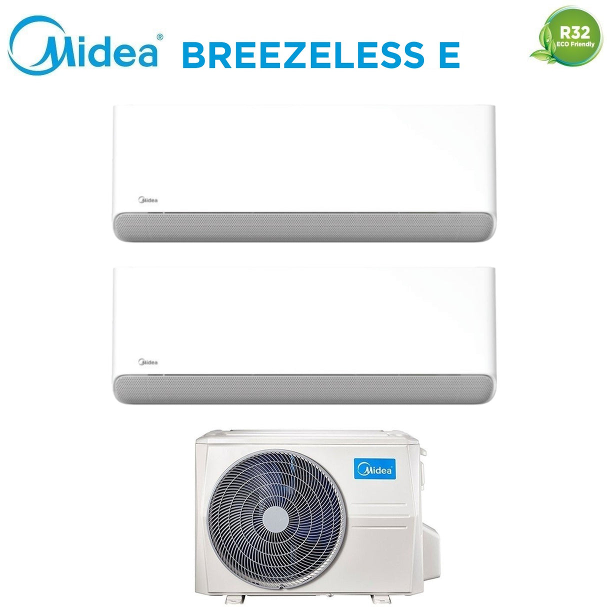 climatizzatore condizionatore midea dual split inverter serie breezeless e 9+9 con m2oe 18hfn8 q r 32 wi fi integrato 9000+9000