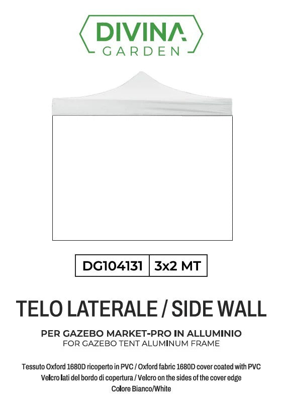 divina garden telo laterale per gazebo market pro 3x2 impermeabile richiudibile bianco ean 8056157808862