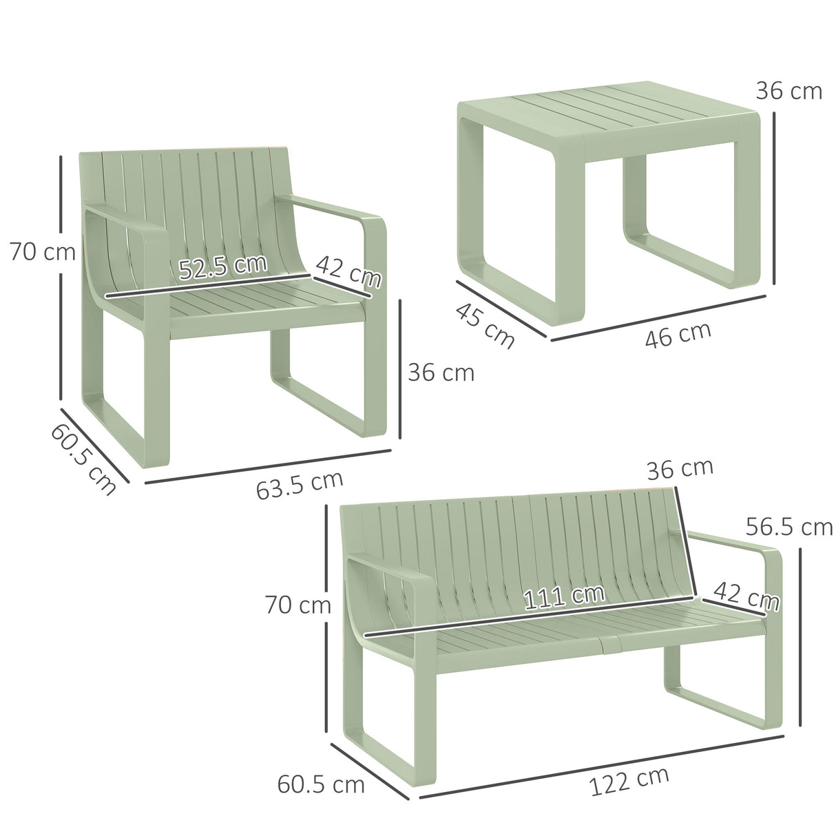 easycomfort area occasioni 2529 easycomfort set da giardino 5 pezzi a doghe con divanetto 2 poltroncine e 2 tavolini in polipropilene verde