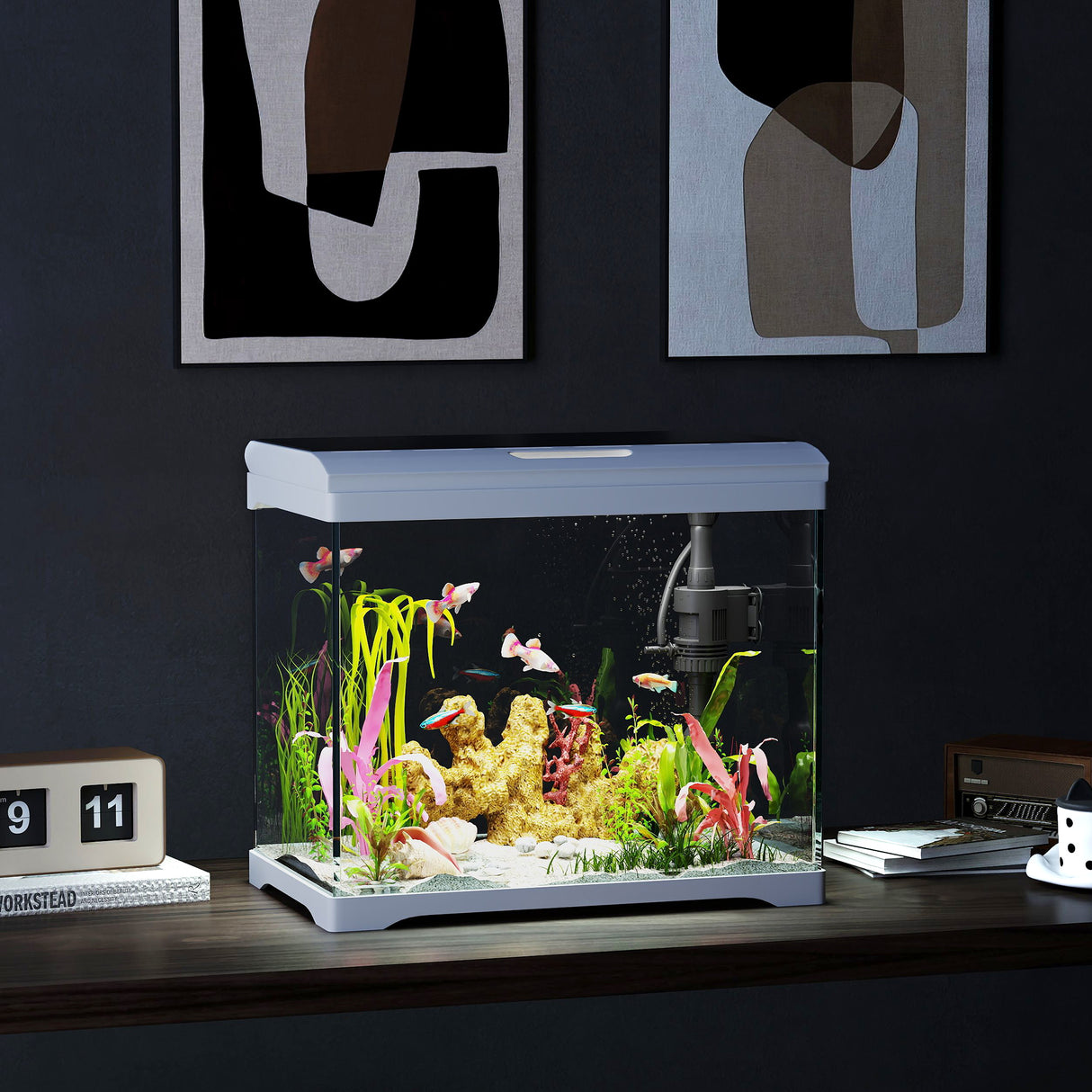 easycomfort easycomfort acquario per pesci rossi 17l con luci led pompa dacqua e sistema di filtraggio 35x21x31 cm bianco