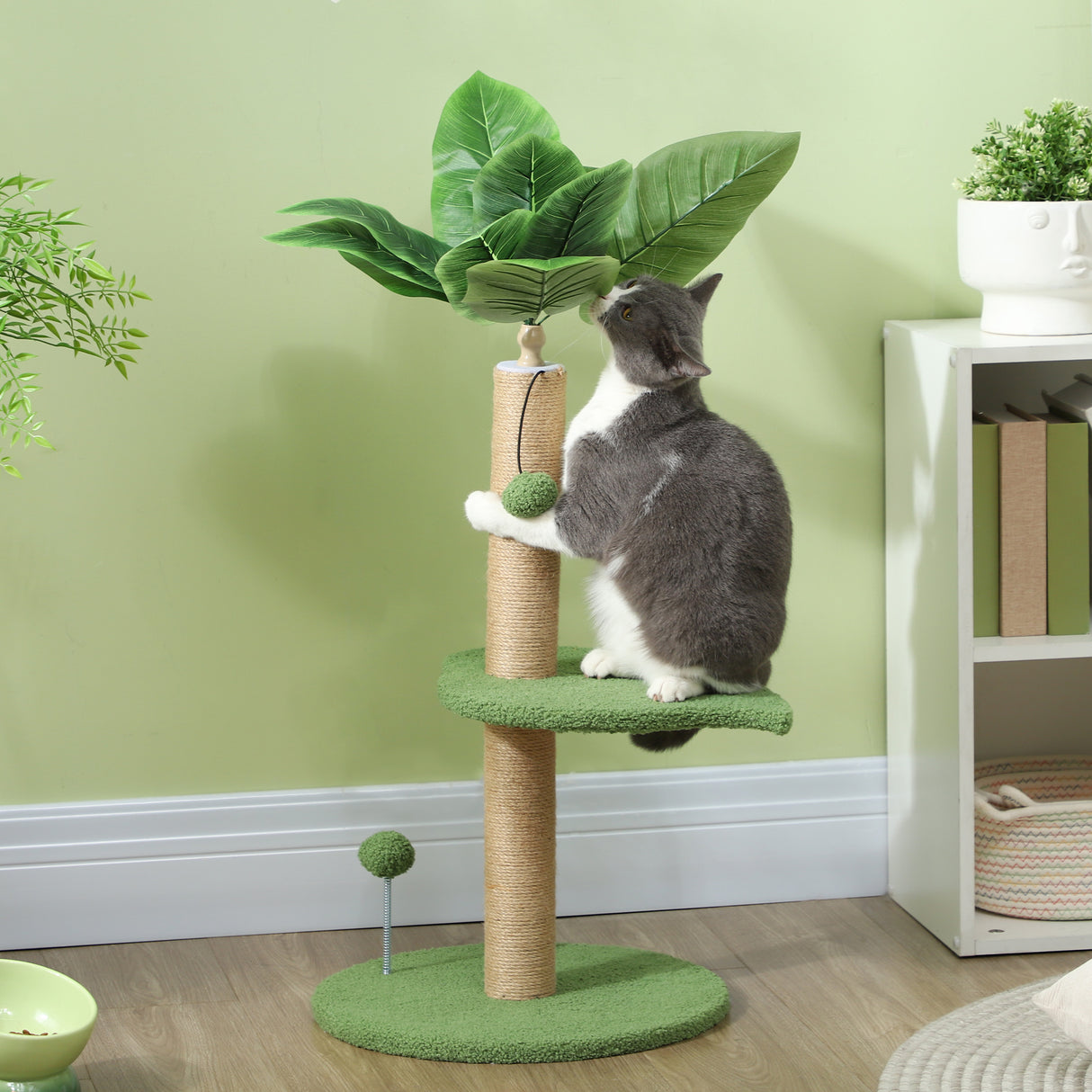easycomfort easycomfort albero per gatti con palo tiragraffi piattaforme e palline in peluche e truciolato 40x83 cm verde