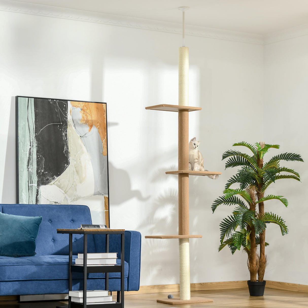 easycomfort easycomfort albero tiragraffi per gatti a 4 livelli con altezza regolabile marrone 43x27x228 260cm