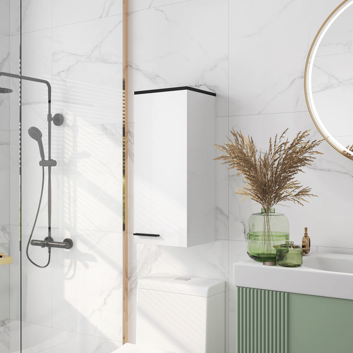 easycomfort easycomfort armadietto bagno da parete con 3 ripiani e mensole regolabili 30x32x73 cm bianco