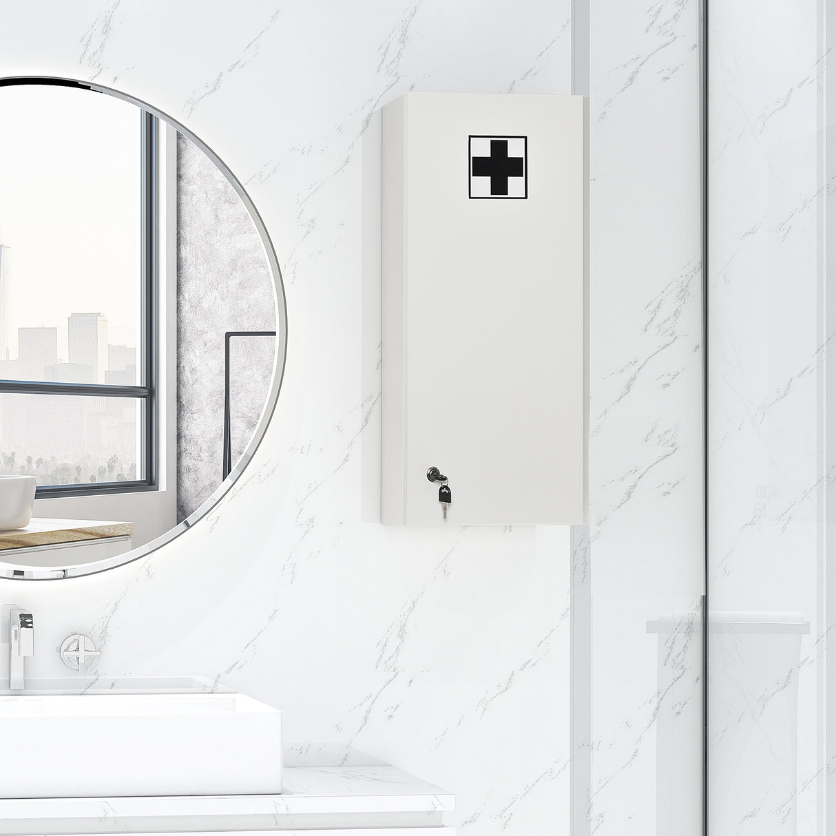 easycomfort easycomfort armadietto medicinali a muro con serratura 5 ripiani e mensole regolabili in legno e vetro bianco 30x20x70cm